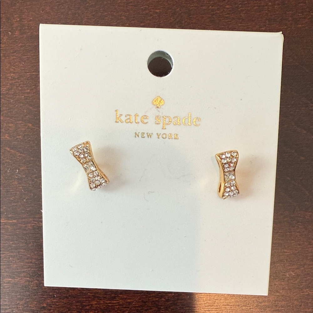 Kate Spade Gold Crystal Bow Studs NWT
